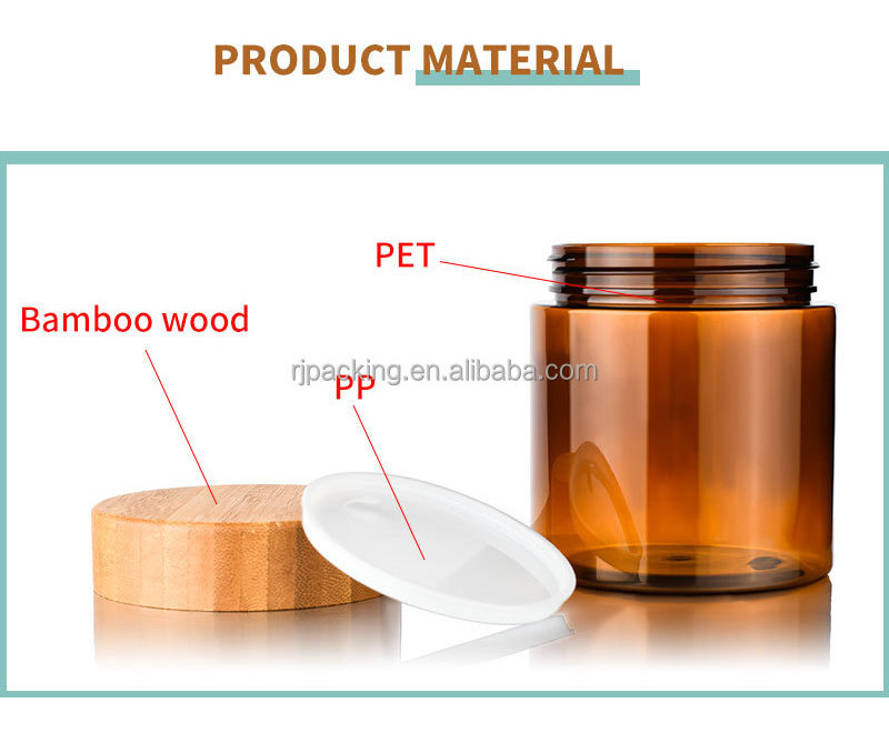 Cosmetic packaging food grade honey jar 150ml 250ml frosted clear amber scrub body butter pet plastic cream jar with bamboo lid