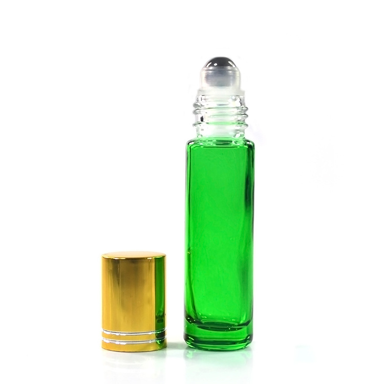 Hot Sale clear colorful green blue 4ml 6ml 8ml 10ml roll on Essential oil glass roller bottle with roller ball perfume bottle