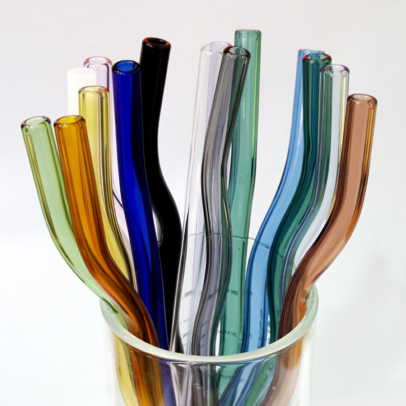 Multi-color Reusable  kitchen accessories wavy glass straws Glass Drinking Straw Bent Wave Straw  for Smoothies Milkshake