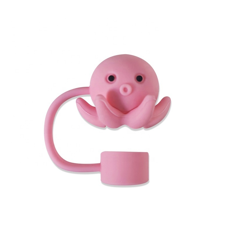 New Products Food Grade Silicon straw topper Marine Animal silicone straw cover topper Sea Animal Dust-proof