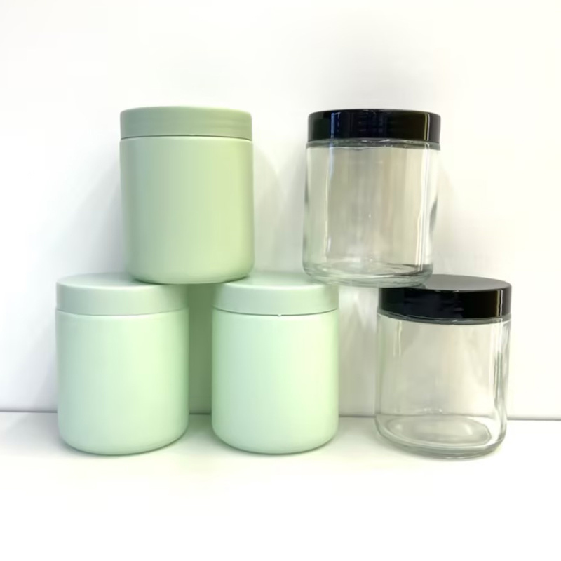 Custom Large Empty Glass Container Bottle 200ml 300ml 260ml 250ml 8oz 8 oz Green Frosted Jar for Body butter Hair Vitamins Cream