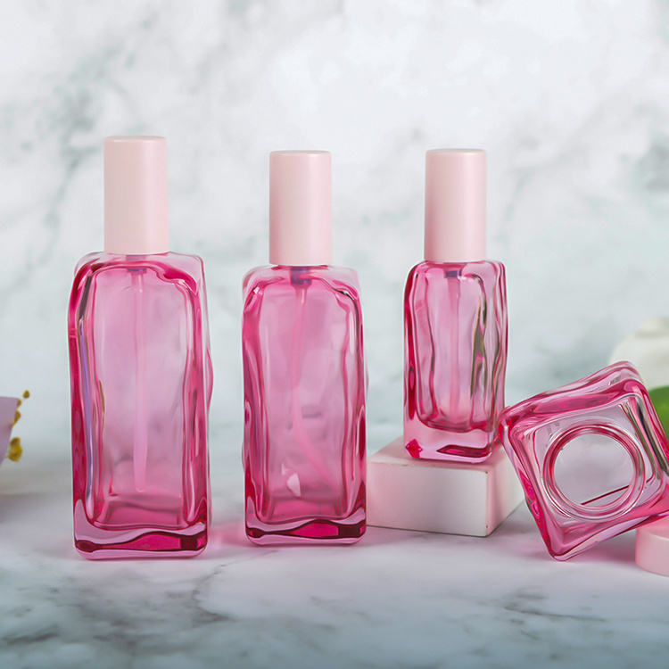 Pink Glass Bottle Skincare Packaging Lotion Serum Cream Containers Unique Square Empty Cosmetic Jar and Bottle Sets 50G 40ML 100