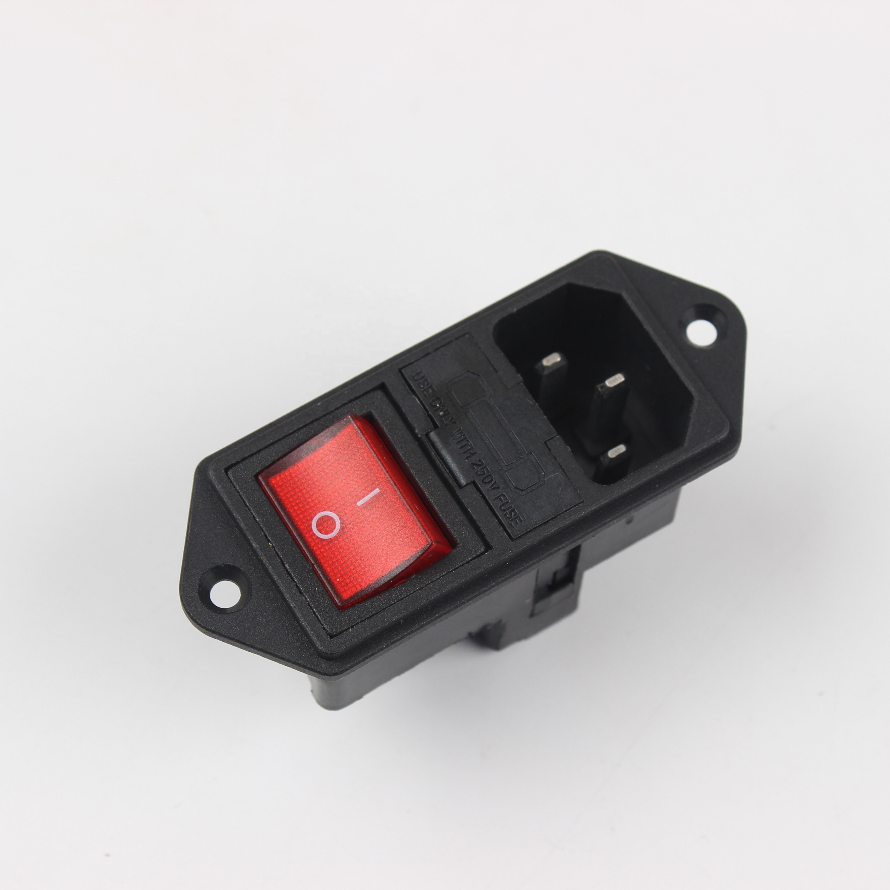 10A 250V 3Pin  C14 Inlet Connector Plug Fuse Holder Socket Switch with ears AC Male Power Socket