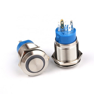 19MM high current ring power type luminous LED stainless steel metal button switch 10A Push Button with cable connector