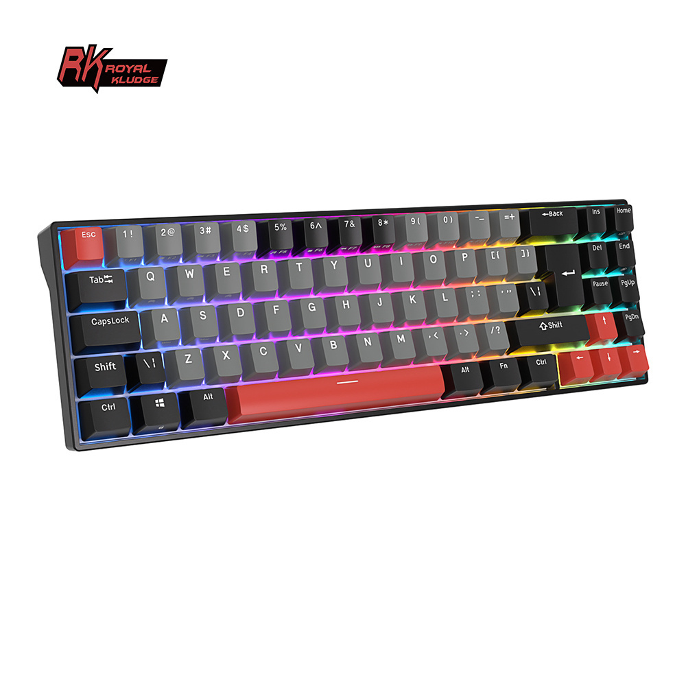 Royal Kludge Rk71 custom black red colorblock keycap wireless keyboard 70% game mechanical keyboard russian thai gaming keyboard