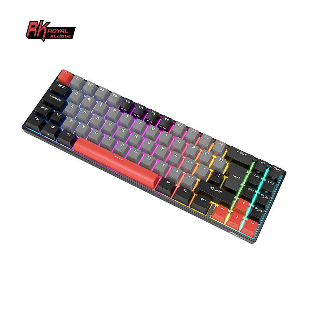 Royal Kludge Rk71 custom black red colorblock keycap wireless keyboard 70% game mechanical keyboard russian thai gaming keyboard