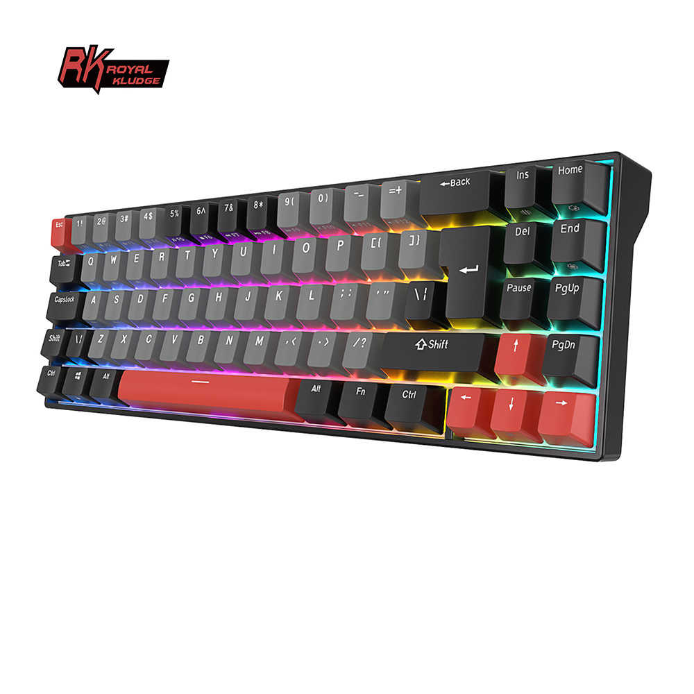 Royal Kludge Rk71 custom black red colorblock keycap wireless keyboard 70% game mechanical keyboard russian thai gaming keyboard