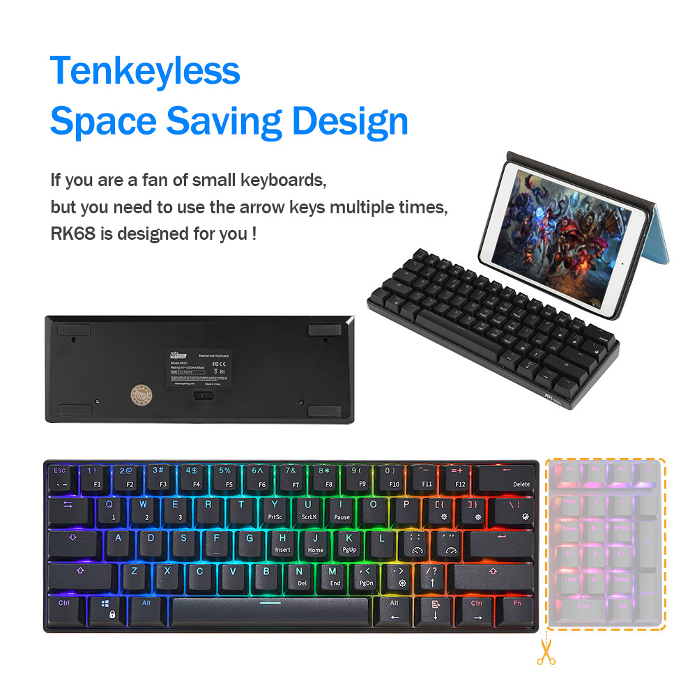 Factory direct ducky one mini keyboard 12  led light 61 key gaming usb keyboard abs durable Royal Kludge RK61 RK 61keyboard