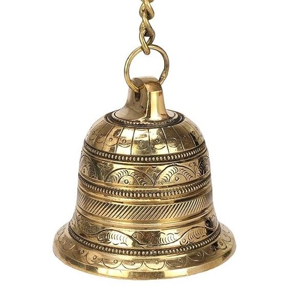 Brass Hanging Bell Solid Bell with Deep Sound Antique Style Home Decor For Wall Door Mandir Temple Pooja