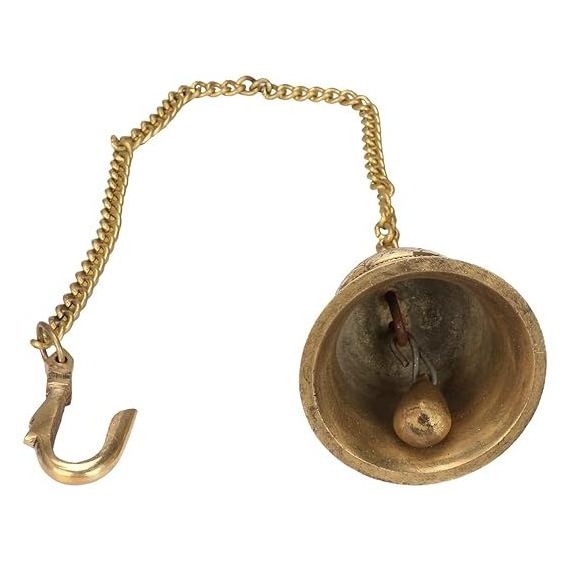 Brass Hanging Bell Solid Bell with Deep Sound Antique Style Home Decor For Wall Door Mandir Temple Pooja