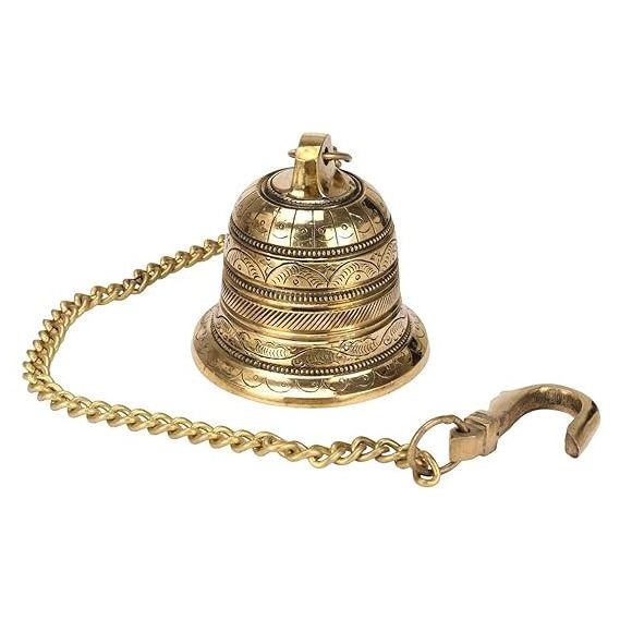 Brass Hanging Bell Solid Bell with Deep Sound Antique Style Home Decor For Wall Door Mandir Temple Pooja