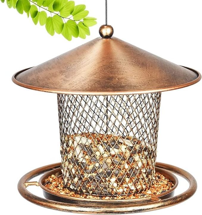 Squirrel Proof Bird Feeders Cute Lantern Bird Feeder Roof Shaped  Heavy Duty Metal Wild Bird Feeder with Hook for Garden Yard