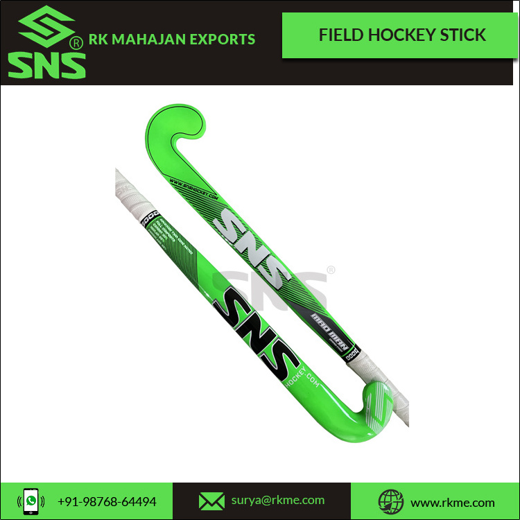 Custom Branded Field Hockey Stick Made of 30% Carbon 65% Fiberglass 5% Kevlar with Cushioned PU Grip