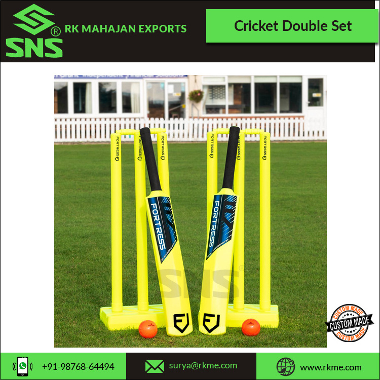 Best Quality Light Weight Sturdy Built Safe Customized OEM Plastic Beach Garden Cricket Double Set with Carry Bag