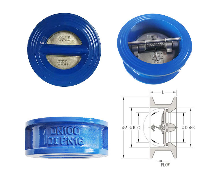 Chinese factory ANSI SS304 disc Ductile iron Metal Seat dual plate wafer flap check valve PN16 DN100