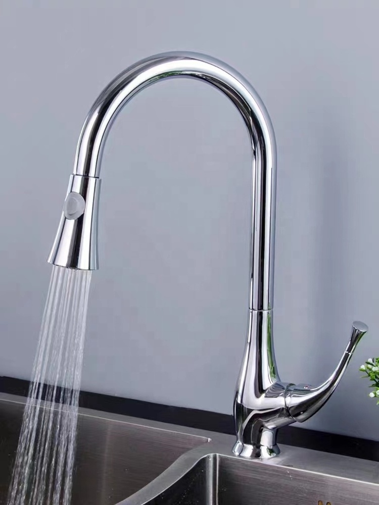 JX-1046 Manufacturer Chrome Pullout  With Sprayer Single Handle Brass Body Zinc Handle Kitchen Faucets