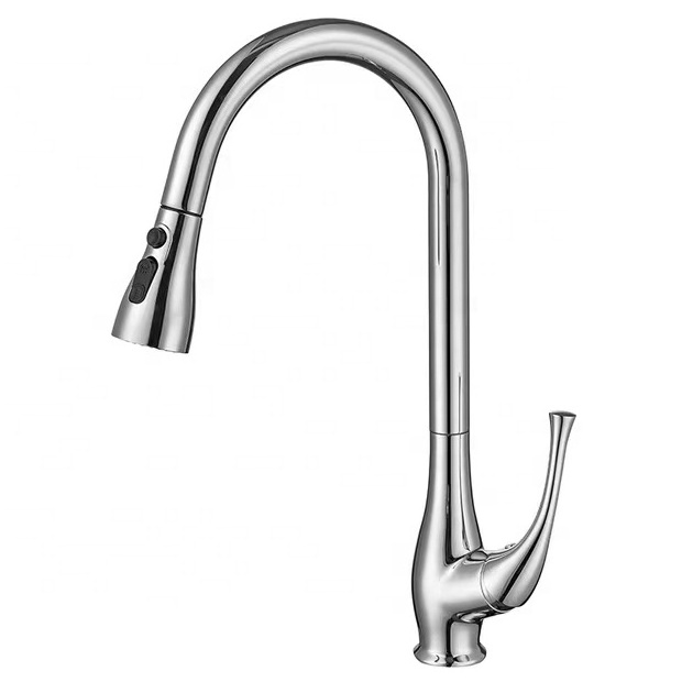 JX-1046 Manufacturer Chrome Pullout  With Sprayer Single Handle Brass Body Zinc Handle Kitchen Faucets