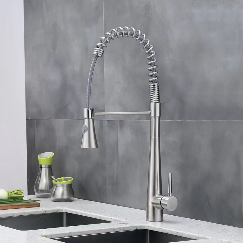 Modern 304 Stainless Steel Single-Handle Pull Down Kitchen Sink Faucet