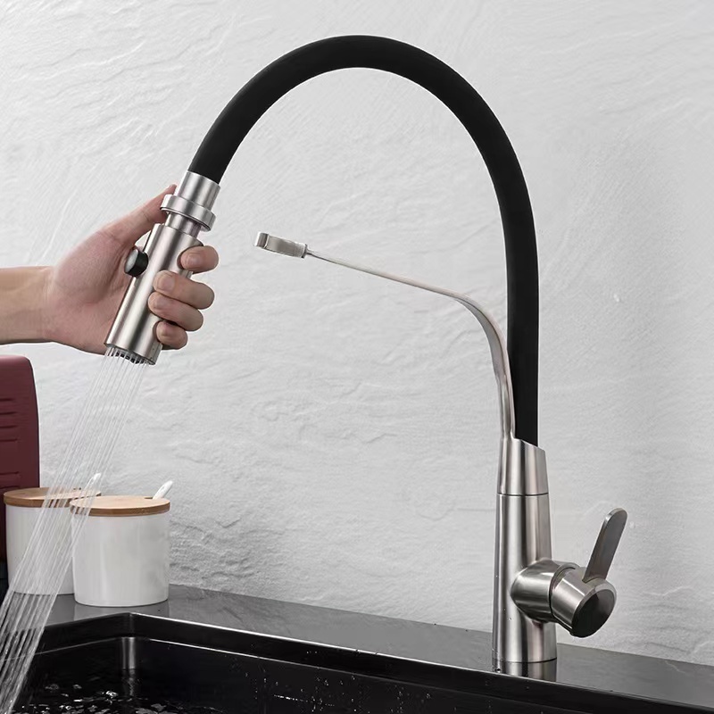 2023 Hot Sale Silicon Spout Pull Down Kitchen Tap 360 Degree Rotatable Design Kitchen Faucet