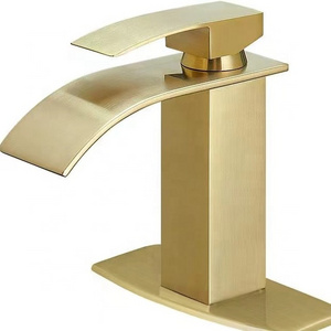 JX-1061 Brushed Gold Basin Waterfall Spout Hot And Cold Water Mixer Faucet Bathroom Basin Faucet