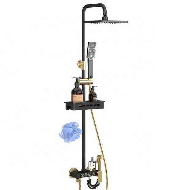 2023 Hot Sale Wall Mounted Function Brass Black Gold Thermostatic Bathroom Shower Set With Spray Gun