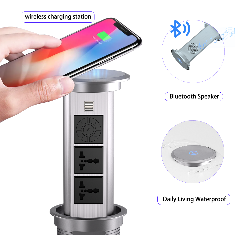 Intelligent pop up sockets hidden outlet for kitchen cabinet and office table