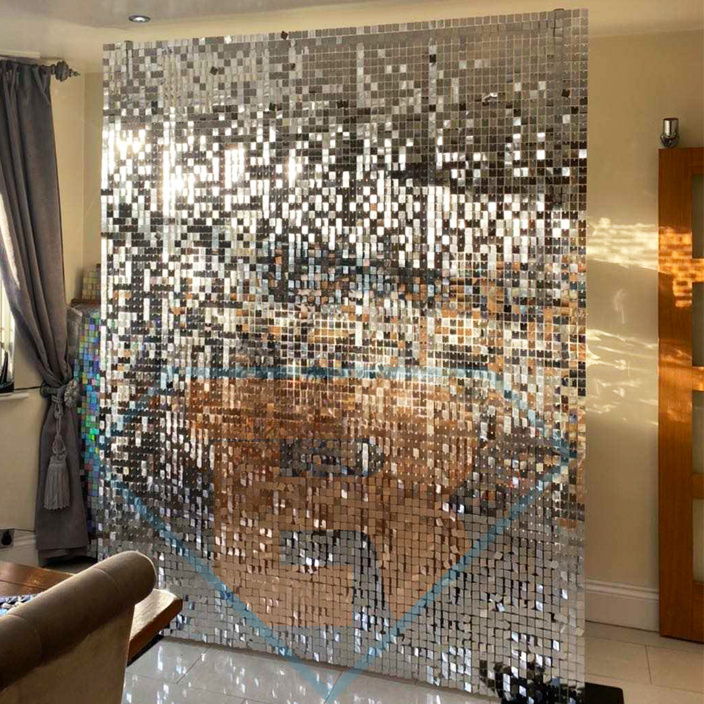 Clear Grid Panel Gold Color Click Together Interlocking 3D Shimmer Sequin Wall Panel  for Wedding Birthday Party Decoration