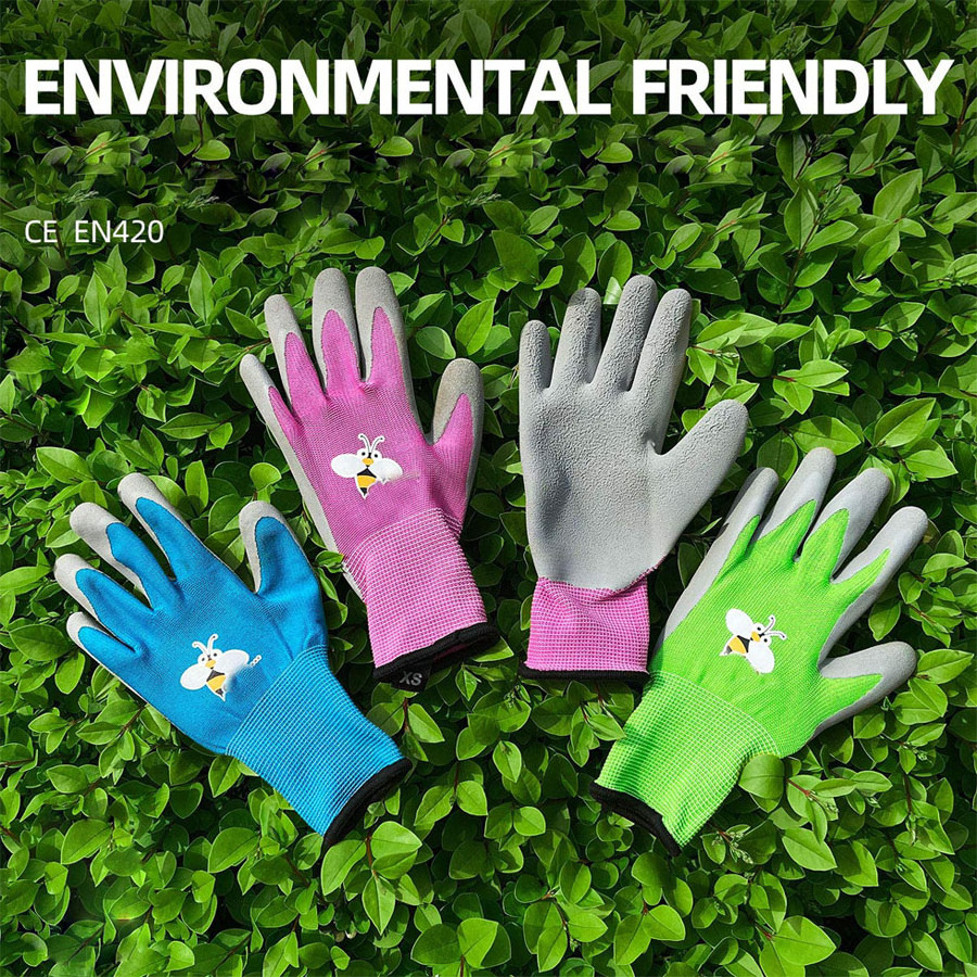 custom wholesale bulk printed nitrile Latex 5-13 Kids children child toddler Gardening Work foam coated Gloves