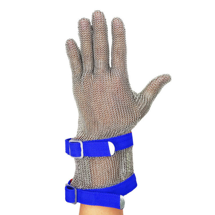 High Quality Slaughterhouse Food Grade Chainmail Anti Cut Butcher Five Fingers Stainless Steel Ring Metal Mesh Gloves