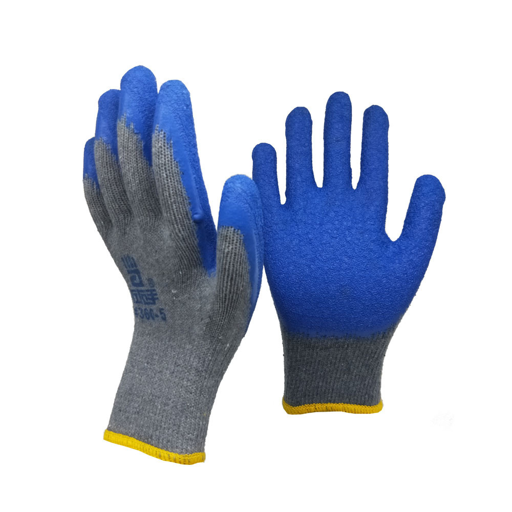 Grey cotton lined blue crinkle latex rubber palm coated heavy duty safety work gloves for construction gardening