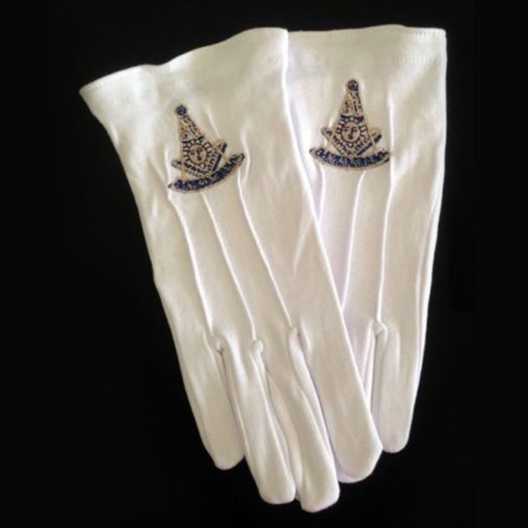 embroidery logo Order of the Eastern Star 100% cotton freemason free mason uniform white dress masonic regalia hand gloves