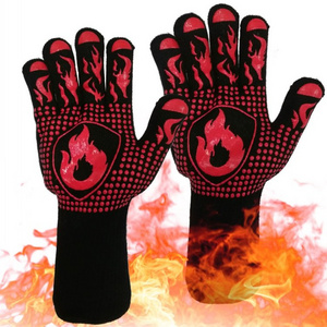 OEM/ODM Red Private label cotton silicone 1472 grill meat oven Barbecue bbq heat resistant gloves