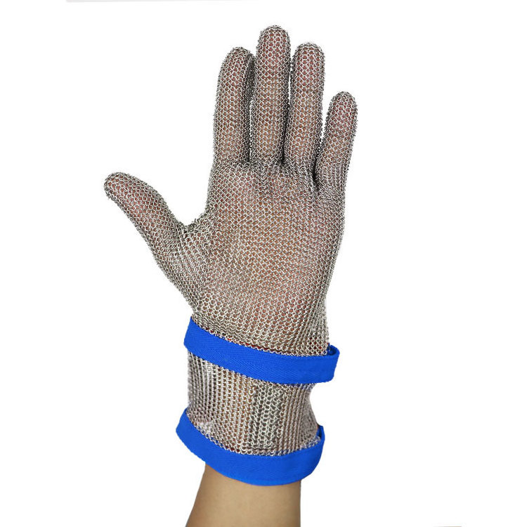 High Quality Slaughterhouse Food Grade Chainmail Anti Cut Butcher Five Fingers Stainless Steel Ring Metal Mesh Gloves