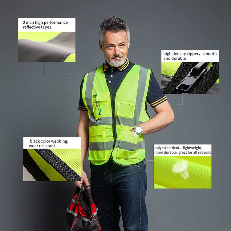 Wholesale custom men engineers construction high visibility reflective yellow work Security safety vest with logo