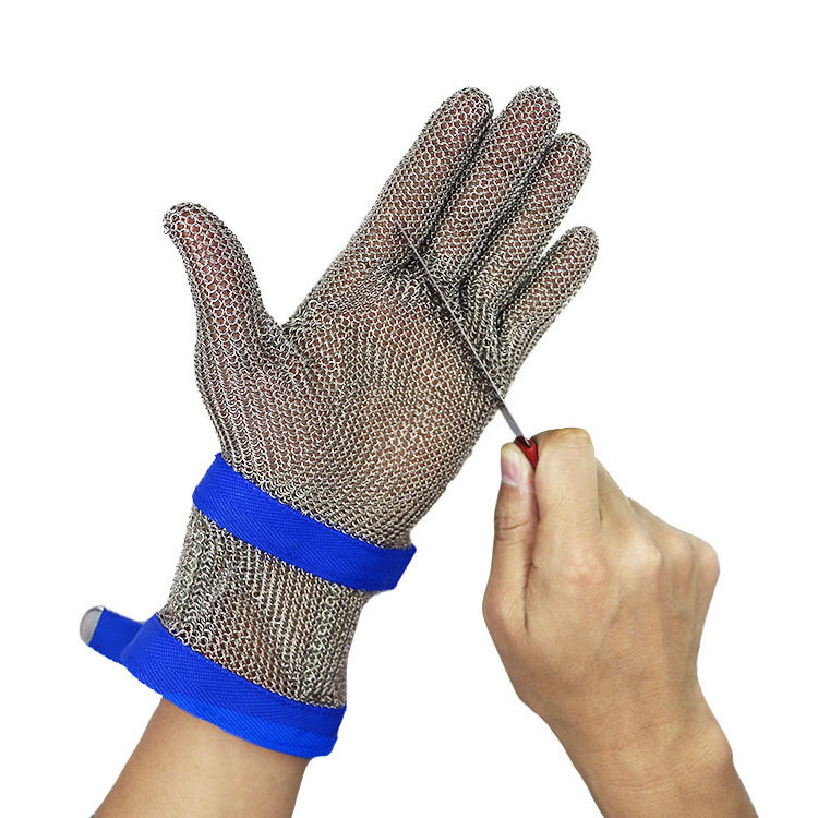 High Quality Slaughterhouse Food Grade Chainmail Anti Cut Butcher Five Fingers Stainless Steel Ring Metal Mesh Gloves