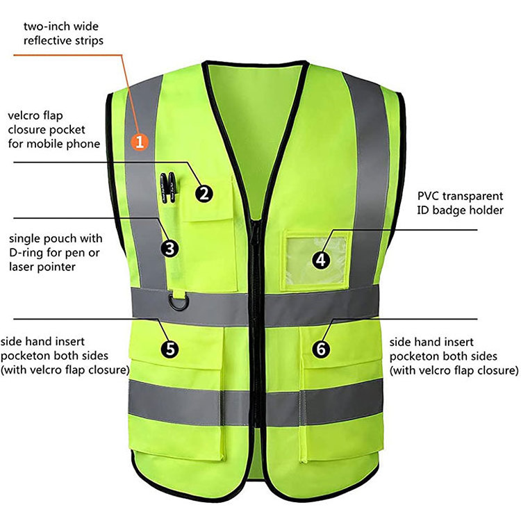 Wholesale custom men engineers construction high visibility reflective yellow work Security safety vest with logo