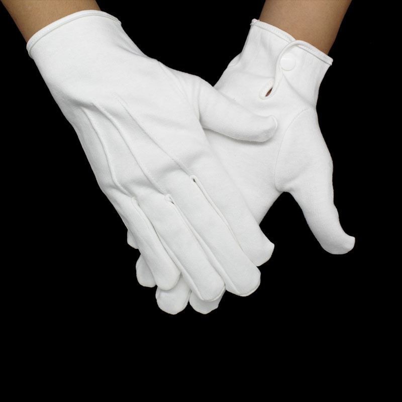 100% Cotton White Comfortable 240g Plastic Buckle Marching Tuxedo Guard Banquet Dress Gloves For Parade Formal