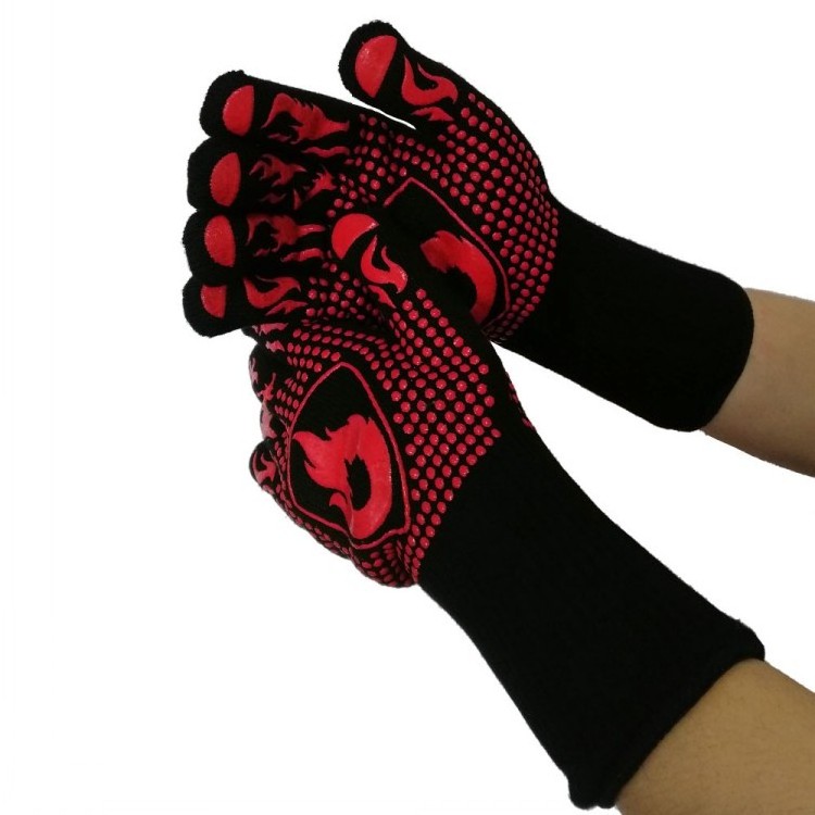 OEM/ODM Red Private label cotton silicone 1472 grill meat oven Barbecue bbq heat resistant gloves