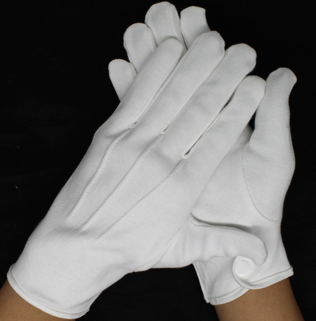 100% Cotton White Comfortable 240g Plastic Buckle Marching Tuxedo Guard Banquet Dress Gloves For Parade Formal