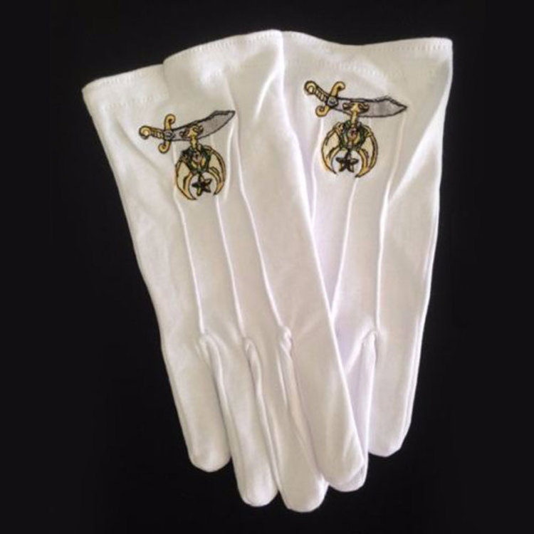 embroidery logo Order of the Eastern Star 100% cotton freemason free mason uniform white dress masonic regalia hand gloves