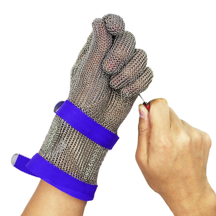 High Quality Slaughterhouse Food Grade Chainmail Anti Cut Butcher Five Fingers Stainless Steel Ring Metal Mesh Gloves