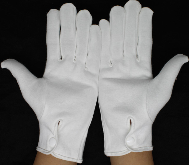 100% Cotton White Comfortable 240g Plastic Buckle Marching Tuxedo Guard Banquet Dress Gloves For Parade Formal