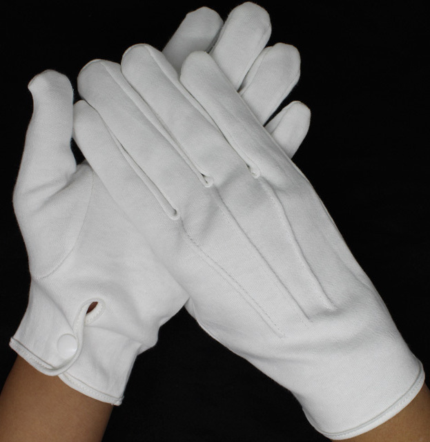 100% Cotton White Comfortable 240g Plastic Buckle Marching Tuxedo Guard Banquet Dress Gloves For Parade Formal