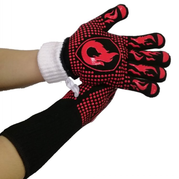 OEM/ODM Red Private label cotton silicone 1472 grill meat oven Barbecue bbq heat resistant gloves