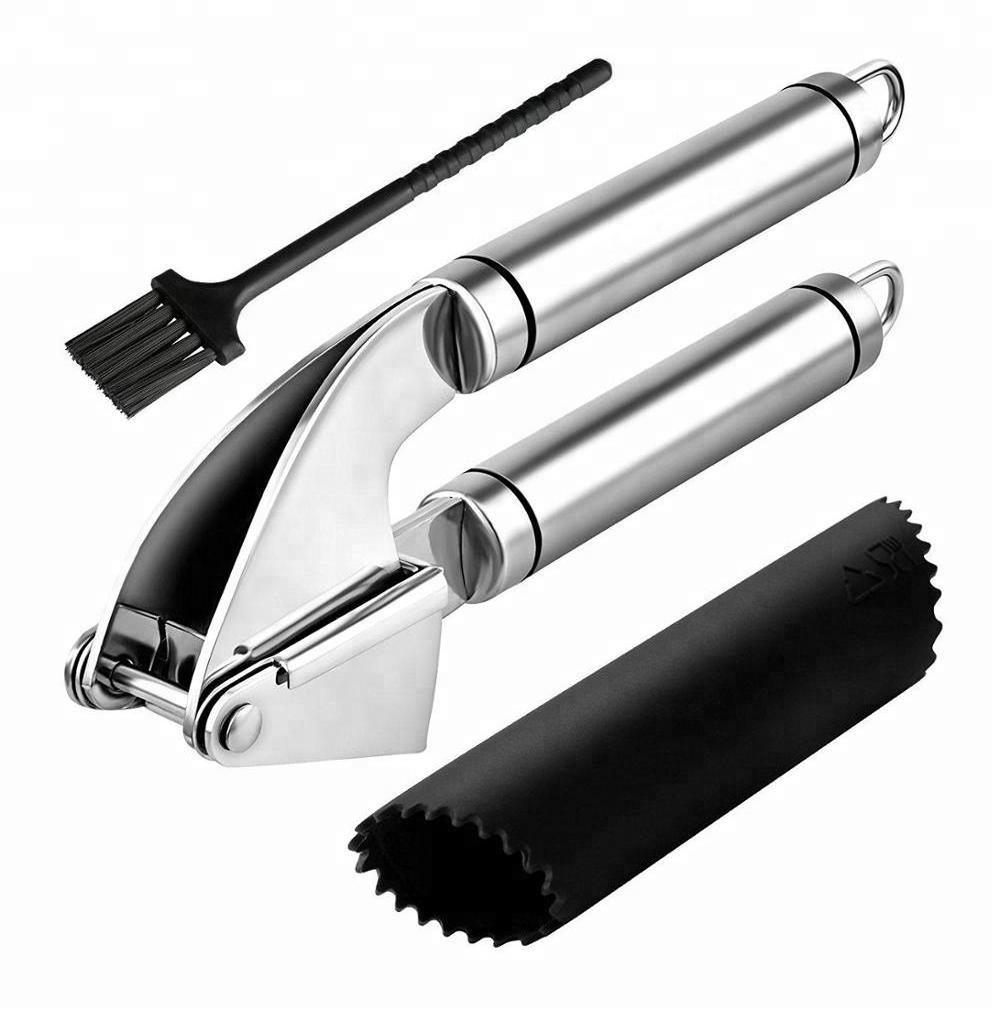 Hot Sale Set Manual Stainless Steel Garlic Press With Garlic Peeler and Brush