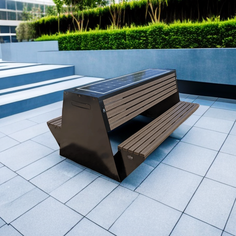 Factory direct sales Multifunctional Metal Outdoor Garden Bench Solar Smart Lounge Chair Flat Matte Crinkle Solar Bench