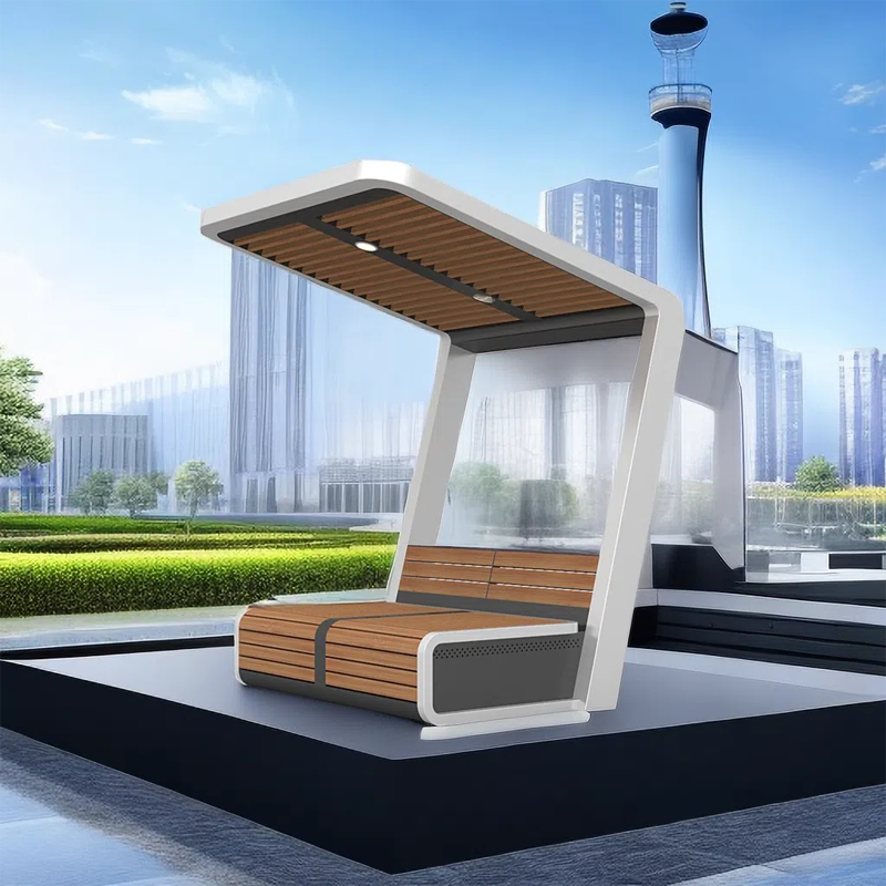 2024 New model Solar Garden Bench with LED Lights Charger Wifi Bluetooth Audio Modern Smart Bench Outdoor Solar Bench