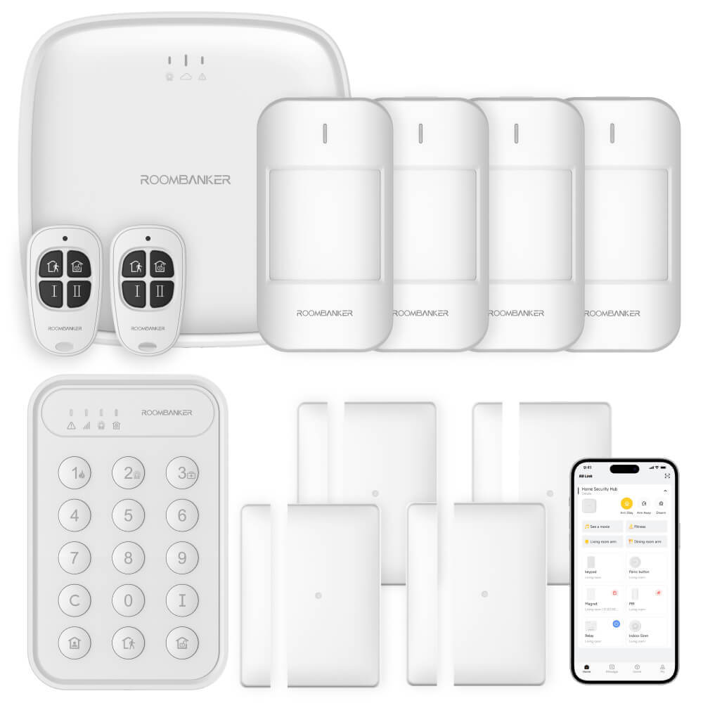 2024 NEW Roombanker GPRS WIFI burglar home security alarm system APP SMS phone call prompt with DIY alarm monitoring system