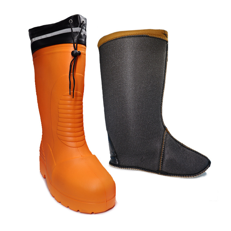 Orange Black Lightweight Anti Slip Water Proof Winter Warm Snow Ski Fishing Fisherman Cold Storage Eva Foam Rain Boots For Men