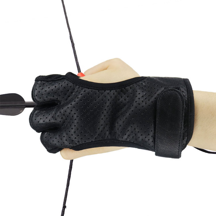 Custom Leather Hunting Shooting Outdoor Sports Protective Gear Bow And Arrow 3 Finger Archery Thumb Hand Guard Gloves